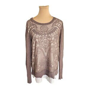 Simply Vera Vera Wang Brown Lace Layered Longsleeve Sweater Sz L